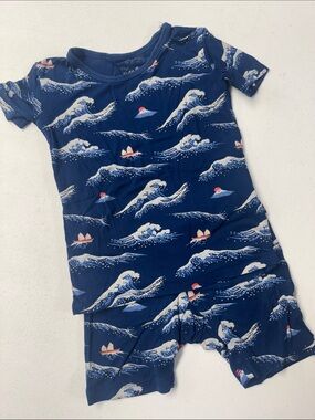 Kyte BABY Navy Blue Wave Print Kids Pajama Set